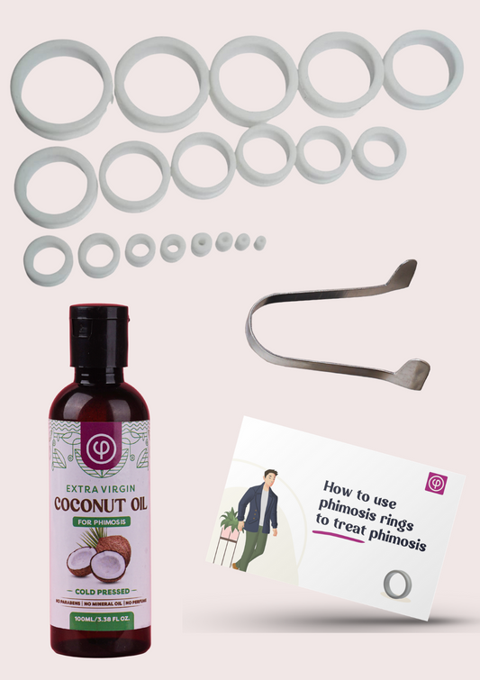 Phimosis Stretcher Ring Kit (20 Rings) with Extra Virgin Coconut Oil, Tool and User Guide